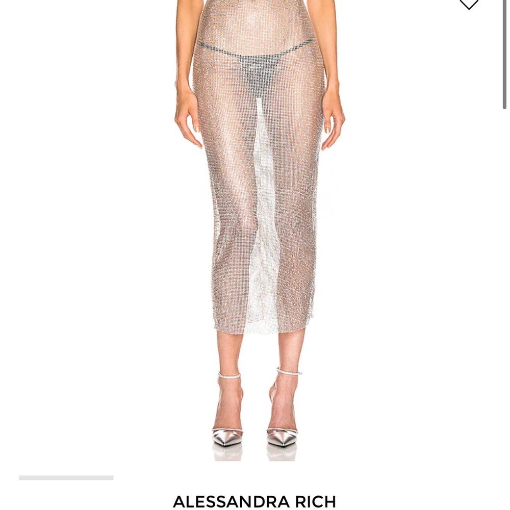 ALESSANDRA RICH Silver Crystal  Sheer  midi skirt 💎💎💎💎